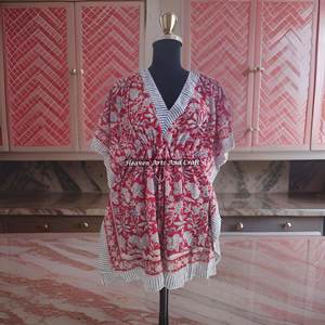 Robe de soirée africaine pour femmes, robes ethniques, robes courtes kaftan pour femmes KFCS177, meilleure fabrication de robes pour femmes avec impression à la main - Product Image 3