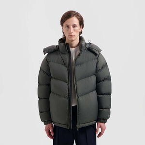 Blouson matelassé à capuche pour homme, vert foncé uni, chaud et épais pour l'hiver, coupe-vent, décontracté, fermeture éclair sur le devant, coupe classique - Product Image 2