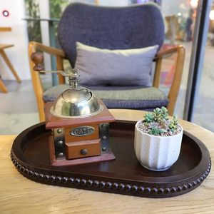 เครื่องบดกาแฟไม้แบบมือหมุน รุ่นคลาสสิก สำหรับบดเม็ดกาแฟ ใช้ในบ้าน พร้อมถาดตกแต่งลายดอกไม้สไตล์เรโทร - Product Image 1