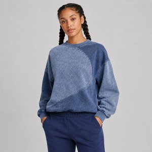Sweat-shirt ample en molleton pour femme, col rond, vintage, avec poche avant, délavé à l'acide, 100% coton - Product Image 4