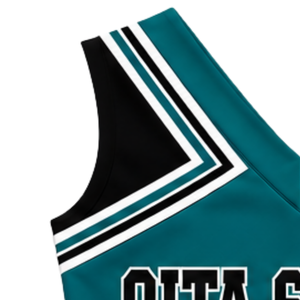 Haut d'uniforme de cheerleading bleu sarcelle sans manches, col en V, pour femmes et filles, idéal pour les équipes de danse et les compétitions - Product Image 4