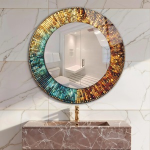 Tempered Glass <b>Round</b> Wall <b>Mirror</b> with Metal Frame Handmade Modern <b>Bathroom</b> Decor Mosaics Look From REHMAN CRAFT - Product Image 6