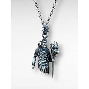 Collar con Colgante Clásico Hindú de Shiv Ji, Unisex, para Fiesta, Plata Pura 92.5, Meera Jaipur - Product Image 1