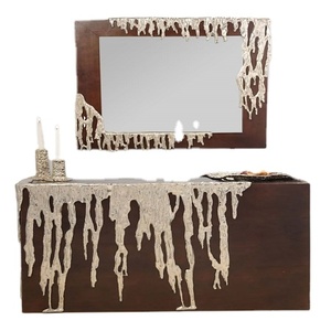 Wall <b>Mirror</b> for Home Hotel Bathroom Brown color wall <b>mirror</b> <b>Wood</b> & Metal Modern Wall Mounted <b>Mirror</b> Squair Best Room wall <b>mirror</b> - Product Image 2