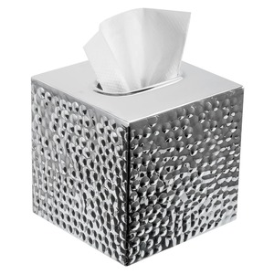 Caja de pañuelos metálica moderna, diseño cuadrado, acabado plateado, accesorio decorativo para el hogar, de pie. - Product Image 1
