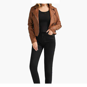 Veste en cuir décontractée pour femme avec texture lisse et propre, coupe confortable, doublure en nylon imperméable et écologique - Product Image 2