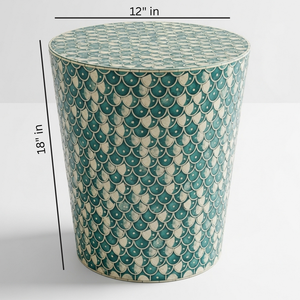 Mesa de Centro Redonda de Lujo con Incrustaciones de Hueso Azul, Mesa de Centro Tipo Tambor con Patrón de Conchas Hecha a Mano para Sala de Estar - Product Image 2