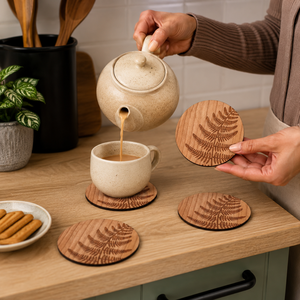 Premium Acacia Wood Drink Coaster 4.5 Inch Round| Handmade Wooden <b>Table</b> <b>Protector</b> for Coffee Mug Cup Glass Home and Office Decor - Product Image 1