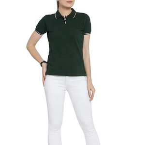 Polo de Mujer Verde Oscuro, Manga Corta, Color Sólido, Informal, Tejido, Corte Regular, Venta al Por Mayor OEM - Product Image 1