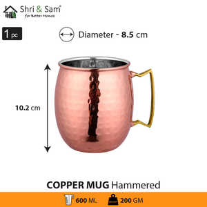 Golden Handle Mule Stainless Steel Hammered <b>Copper</b> Mug Product Type Ceramic <b>Cups</b> - Product Image 2