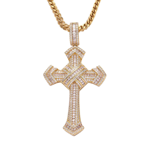Colgante de Cruz con Micropavé de Moissanita Plateada, Dos Tonos Amarillo y Blanco, Joyería Religiosa Hip Hop, Amuleto para Hombre y Mujer - Product Image 3