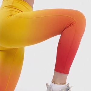 Gradient Color High Waist Leggings Women Full Length Sporty Yoga Fitness Wear Stretch Quick Dry Spandex Polyester Tight Pants - Product Image 3