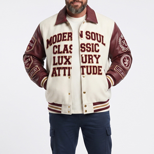 Plus Size <b>Leather</b> Sleeve Patches Embroider Varsity <b>Jacket</b> Men Button Down Baseball Varsity <b>Jackets</b> Men's Crew Neck Varsity Coat - Product Image 3