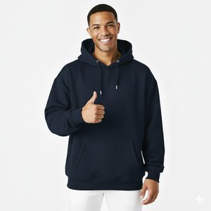 Sudadera con Capucha Oversize de Algodón Personalizable al por Mayor, con Botones y Hombros Caídos, Lisa, en Blanco, para Hombre - Product Image 2