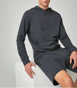 <b>Men</b>' Hooded Sweatshirt With Shorts Set Breathable Casual Wear Solid Color Full Sleeve Drawstring Closure Regular Fit Spring - Product Image 5