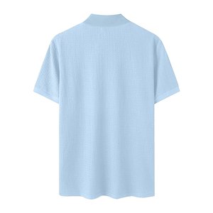 เสื้อยืดแขนสั้นคอเต่าสีฟ้าอ่อนสำหรับผู้ชาย ทรงโอเวอร์ไซส์ สีพื้น คอกลม คอสูง สวมใส่สบาย ทรงปกติ - Product Image 2