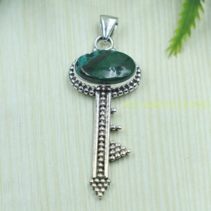 Colgante de Plata de Ley 925 con Crisocola y Malaquita, Collar Hecho a Mano con Piedras Preciosas Estilo Boho Vintage, Joyería Espiritual, Regalo Unisex - Product Image 5