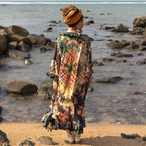 Robe de soirée moderne Tie Dye Summer Resort Wear Robe de soirée à la main Boho Beach Kaftan Kimono Robe Deep V Neck Bandeau Hot Trendy - Product Image 4
