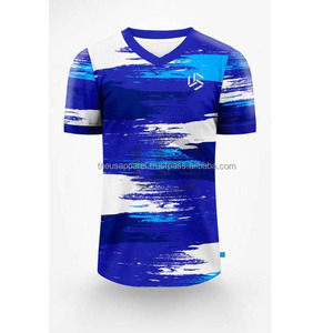 Maillot de football personnalisé à manches courtes et col rond, en polyester et élasthanne, pour adultes, avec service OEM de conception de couleurs contrastées - Product Image 3