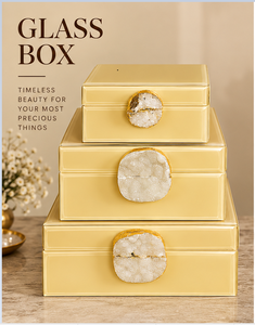 Coffret de rangement pour bijoux en verre jaune miel avec accent en agate naturelle, bordure dorée, finition brillante, organisateur décoratif pour souvenirs - Product Image 4