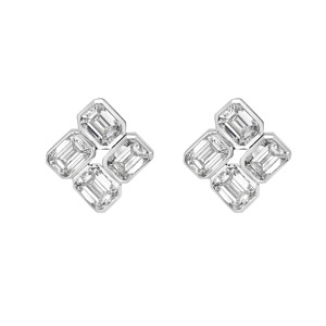 ต่างหูเพชรทรงเหลี่ยมมรกตแบบคลัสเตอร์ ทอง 10K 14K 18K เงิน 925 935 เครื่องประดับงานแต่งงานและหมั้นสุดหรู - Product Image 2