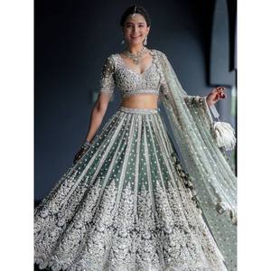 Alluring <b>Green</b> Sequins <b>Net</b> Lehenga Choli with Dupatta for Wedding - Product Image 2