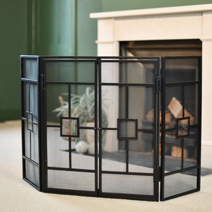 Wild Fern Metal Fireplace <b>Screen</b> Three Panel Folding Fine Mesh Spark Guard Freestanding Hearth <b>Protector</b> Black Finish - Product Image 5