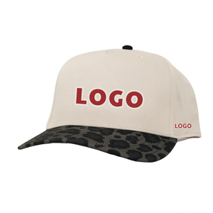 Casquette Trucker à 5 Panneaux Bicolore avec Logo Personnalisé, Visière Léopard, 100% Coton, Casquette Snapback avec Logo Brodé pour Adultes Unisexe - Product Image 2