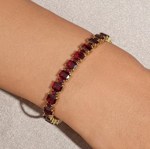 Radiant Cut Lab Grown Ruby <b>Charm</b> Bracelet in 925 Sterling <b>Silver</b> Gold Plated Luxury Tennis Elegant Handmade Jewelry - Product Image 1