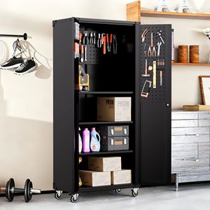 Armadio Metallico Nero Resistente da 71 Pollici con Ruote per Garage, Ufficio e Scuola - Product Image 5