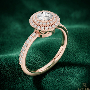 Anillo de compromiso de oro rosa de 9K, 10K, 14K, 18K con doble halo de moissanita para mujer, corte redondo, pavé, anillo nupcial, joyería de lujo para promesa - Product Image 4