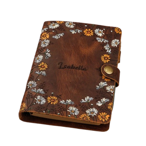 Organiseur de planification A6 en cuir floral, carnet de notes en cuir personnalisé, cadeau en cuir véritable pour elle - Product Image 1