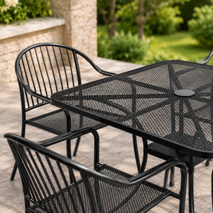 Conjunto de Comedor de Metal Negro para Patio Exterior con Mesa Cuadrada de Malla y Cuatro Sillas para Jardín, Balcón o Terraza - Product Image 5