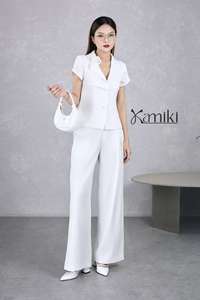 Nouvelle Blouse Tendance à Manches Courtes et Col Châle/Col Revers Féminin avec Encolure Ornée de Roses KA04 - Product Image 5