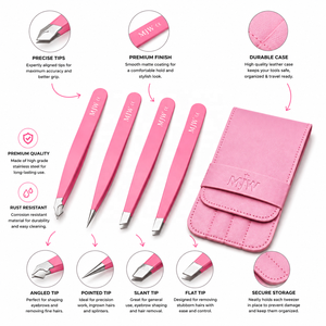 Wholesale <b>Pink</b> Eyebrow Tweezers <b>Set</b> Stainless Steel Precision Hair Removal Beauty <b>Tools</b> - Product Image 4