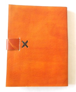Carnet de style ethnique fait main, promotionnel, en papier de coton recyclé orange, couverture en cuir de chèvre TC sans acide, reliure collée - Product Image 4