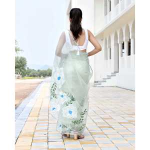 ผ้าซารีผู้หญิงแบบดั้งเดิมสวยงามมีสไตล์ น้ำหนักเบา ผ้าออร์แกนซ่าอย่างดี วาดลายด้วยมือ แห้งเร็ว ทรงปกติ เหมาะสำหรับงานแต่งงานริมชายหาด - Product Image 2