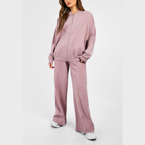 Conjunto Deportivo para Mujer, Sudadera con Cierre Completo, Pantalones Deportivos de Corte Regular, Ropa Casual de Invierno, Estampado de Color Sólido, 100% Algodón, Dos Piezas - Product Image 1