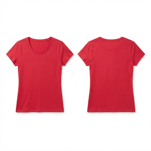Women's Red Scoop Neck Short Sleeve Cotton T-Shirt Regular Fit Casual Solid Color Jersey Fabric All Seasons Breathable - Product Image 4