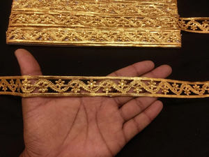 New Metallic Gold <b>Beaded</b> Floral Ribbon Lace <b>Trim</b> With for Decoration of Dresses for Crafting Sewing and Cloth Accessories - Product Image 3