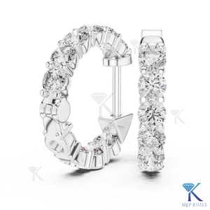 Boucles d'oreilles créoles à une rangée de diamants CVD HPHT cultivés en laboratoire sur mesure, à griffes en U, avec fermoir à pression, en or massif 14K/18K, bijoux pour femme pour mariage et soirée - Product Image 6