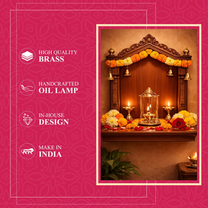 Lampe à huile traditionnelle Klassic Akhand Jyoti Diya en laiton pur de 4 pouces avec abat-jour en verre borosilicate et mèche réglable pour Mandir Pooja - Product Image 6