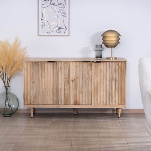 Aparador de 3 puertas Vandana Crystal Comfort en madera maciza de mango con frentes acanalados, estilo Japandi contemporáneo Lanora - Product Image 1