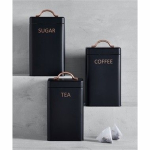 Modern Matte Black Metal Kitchen Canister Set Rose Gold Handle Airtight Food <b>Storage</b> Tin Jar for Tea Coffee Sugar 3Pcs Set - Product Image 1