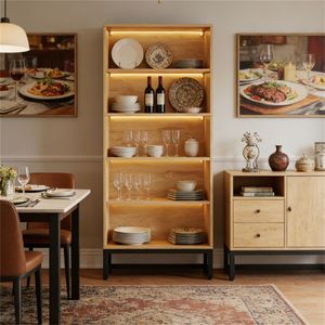 Libreria con Luci LED e Scaffale Espositivo, Mobile con Ripiani Indipendenti, Categoria Prodotti Armadietti - Product Image 2