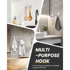 Heavy Duty 26lb Max <b>Adhesive</b> <b>Hooks</b> Waterproof Stainless Steel Wall <b>Hooks</b> for Hanging Towel Robe Sticky Towel <b>Hooks</b> Stylish - Product Image 3