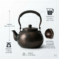 Teko Tembaga Tua Rustic Berpola Palu Dengan Gagang Berlapis Rotan Anyaman Dan Lapisan Patina, Produsen Grosir Ketel Teh Vintage