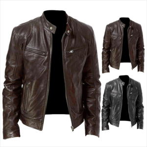 เสื้อแจ็คเก็ตหนังสำหรับผู้ชาย สีน้ำตาล แจ็คเก็ตหนังสั่งทำพิเศษ - Product Image 1