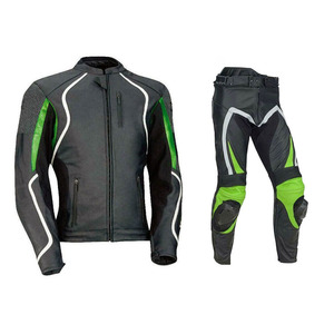 Ensemble veste et pantalon de moto respirant pour homme, avec fermeture éclair intégrale, col montant, design bicolore vert et noir - Product Image 1
