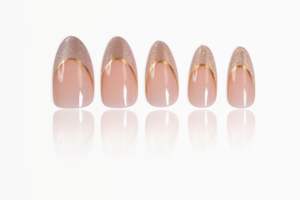 Uñas Postizas Francesas con Brillo Dorado Personalizadas al por Mayor, Uñas Artificiales Color Rosa Nude, Fábrica OEM ODM, Forma Almendrada ABS, Tamaño Mediano - Product Image 4